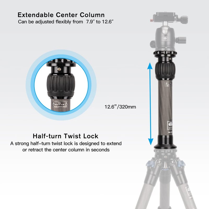 SIRUI SL-200 Carbon Fiber Tripod Extension Pole, Two-Section Center Column Extender for Tripods - Image 3